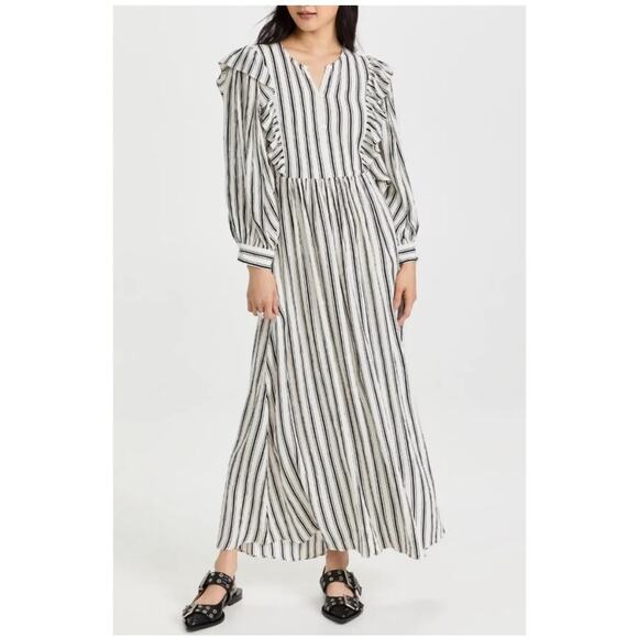 BAUM UND PFERDGARTEN Alona gathered striped crepon midi dress Sz 6 - Picture 3 of 13